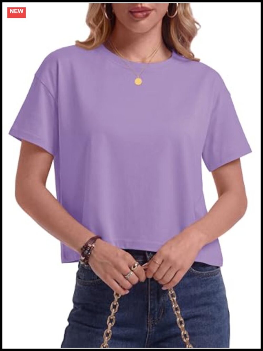 100% Cotton Crop Top Short Sleeve Boxy Loose Fit Crew Neck Tee